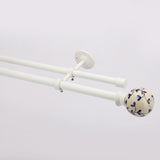 Mughal Ceramic Finial Extendable Double Curtain Rod White 19MM (Hardware Included) - The Decor Mart 