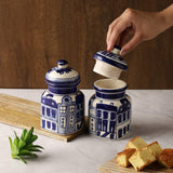 City in blue storage jar- Set of 2 - The Decor Mart 