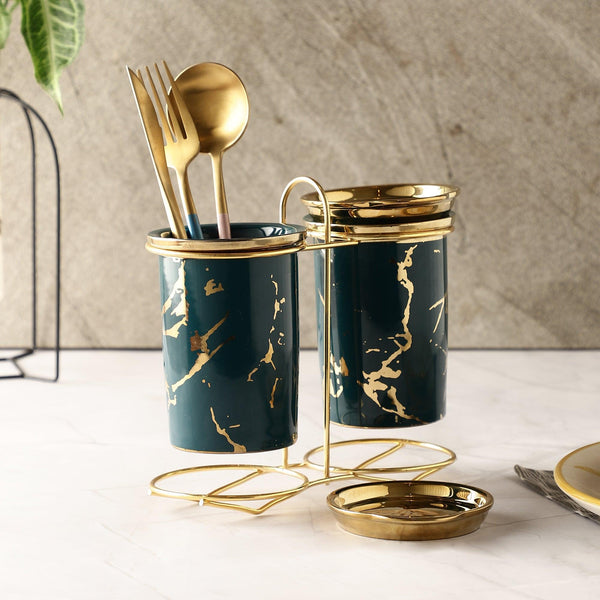 Gold Marble Multi Utility Holder- Green - The Decor Mart 