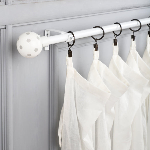 Grey Polka Ceramic Finial Extendable Curtain Rod White 19MM (Hardware Included) - The Decor Mart 