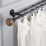Floral Emboss Ceramic Finial Extendable Double Curtain Rod Black 19MM (Hardware Included) - The Decor Mart 
