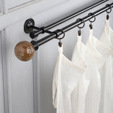 Floral Emboss Ceramic Finial Extendable Double Curtain Rod Black 19MM (Hardware Included) - The Decor Mart 