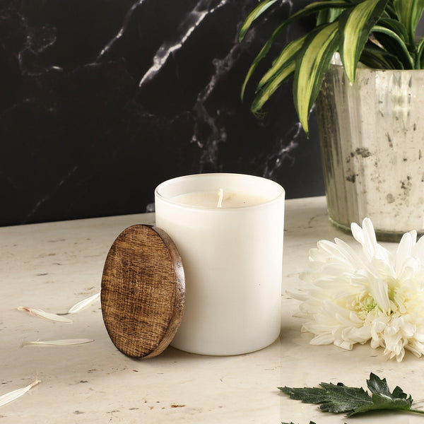 White Glass Candle With Lid - The Decor Mart 