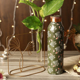 Copper Bottle with Test Tube Planter- Olive Peacock - The Decor Mart 