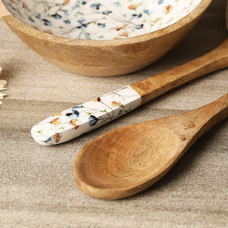Multipurpose Wooden Bowl with Cutlery- Spring Meadow - The Decor Mart 