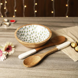 Multipurpose Wooden Bowl with Cutlery- White Peacock - The Decor Mart 