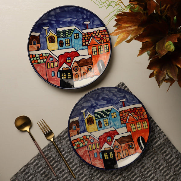 Snowy Town Dinner Plate - Set of 2 - The Decor Mart 