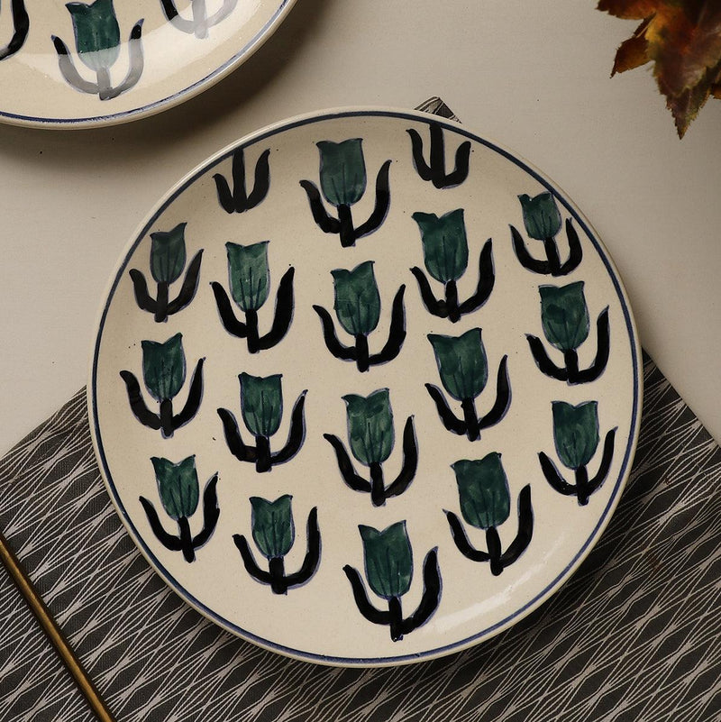 Green Tulips Dinner Plate - Set of 2 - The Decor Mart 
