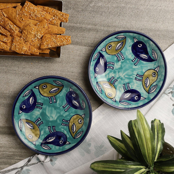 Ceramic Whimsical Birds Quarter Plate - Set of 2 - The Decor Mart 