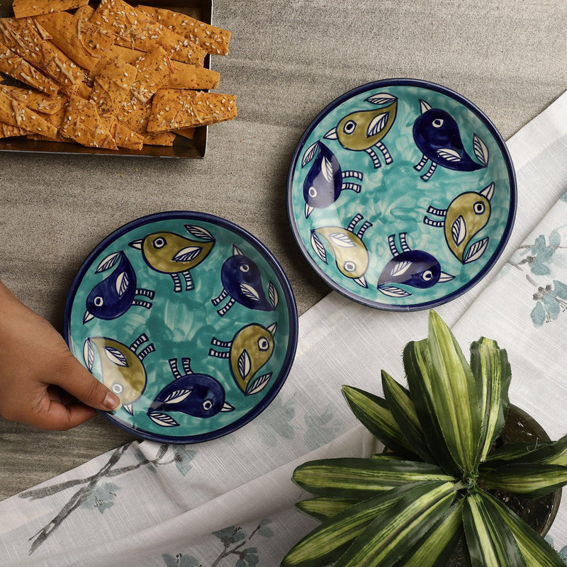 Ceramic Whimsical Birds Quarter Plate - Set of 2 - The Decor Mart 