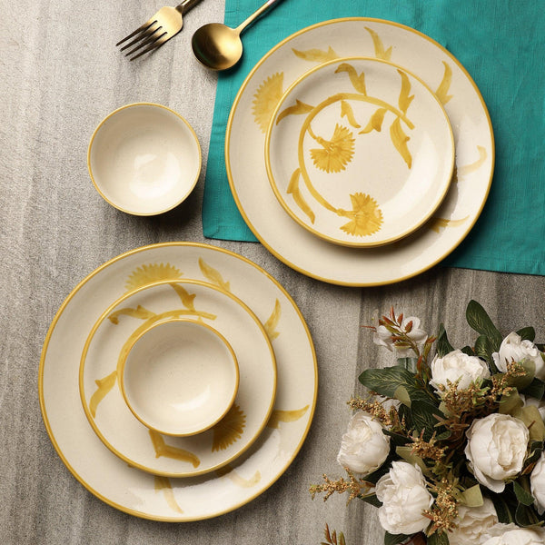 Yellow And Beige Dinnerware Ceramic Yellow Blossom Dinner