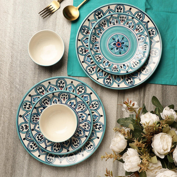 Ceramic Turkish Delite Dinner Plates, Quarter Plate with Bowls- Set Of 2 - The Decor Mart 