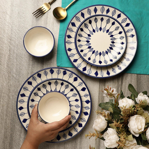 Ceramic Arrow Blocks Dinner Plates, Quarter Plate with Bowls- Set Of 2 - The Decor Mart 
