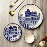 Ceramic City in Blue Dinner Plates, Quarter Plate with Bowls- Set Of 2 - The Decor Mart 