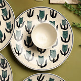 Ceramic Green Tulip dinner Plates with Bowls- Set Of 4 - The Decor Mart 