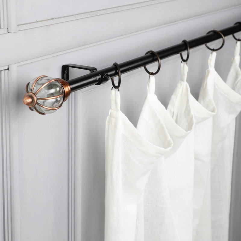 Glass Metal Royal Finial Extendable Curtain Rod Black 19MM (Hardware Included) - The Decor Mart 