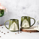 Ceramic Glazed Leaf Mug- Set of 2 (Green) (Medium) - The Decor Mart 