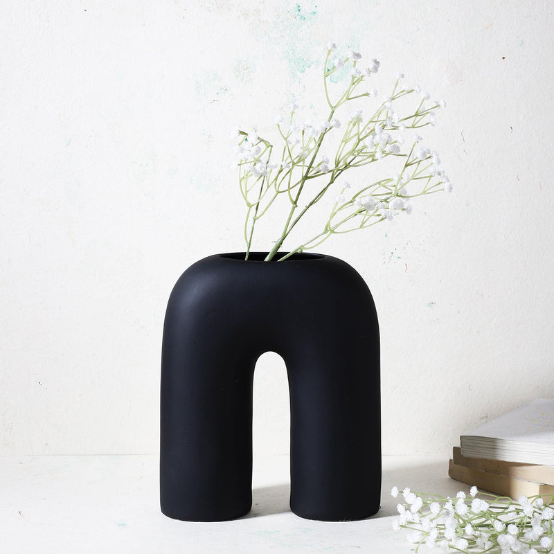 Ceramic Contemporary Vase- Black (Large) - The Decor Mart 