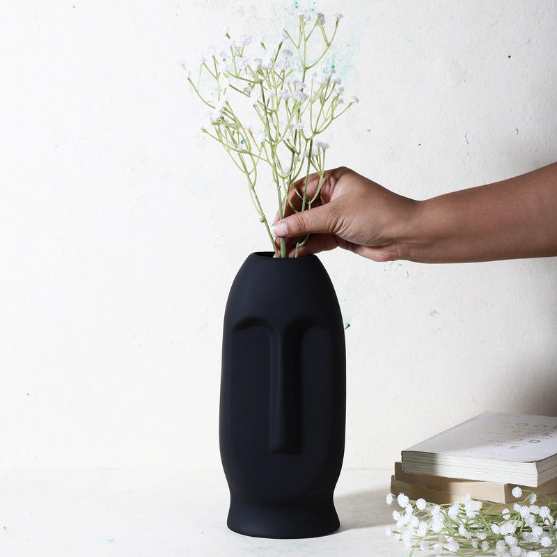 Ceramic Face Vase- Black (Large) - The Decor Mart 