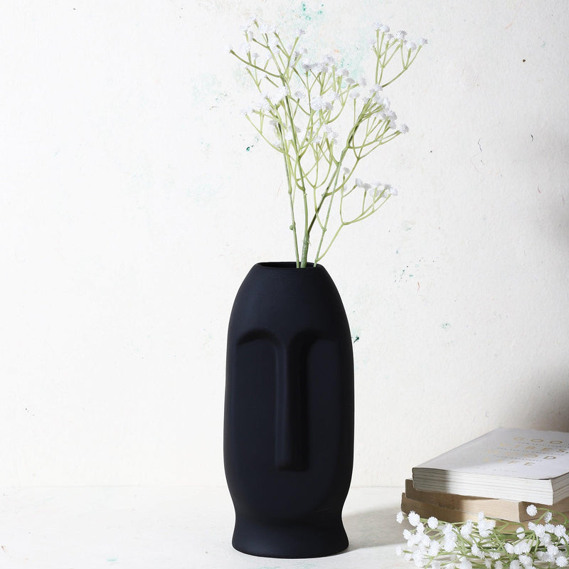 Ceramic Face Vase- Black (Large) - The Decor Mart 