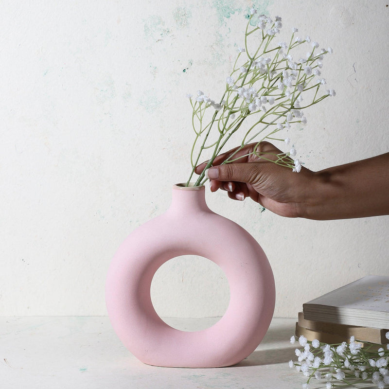Ceramic Donut Vase- Pink (Large) - The Decor Mart 