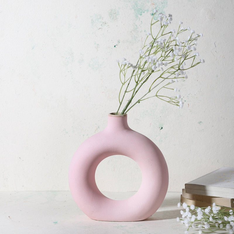Ceramic Donut Vase- Pink (Large) - The Decor Mart 