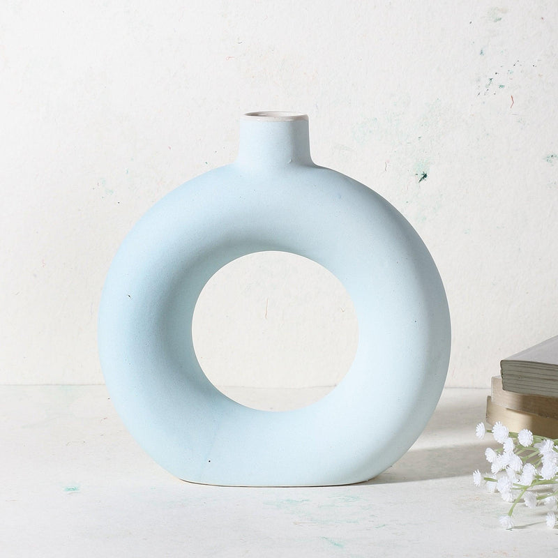 Ceramic Donut Vase- Blue (Large) - The Decor Mart 