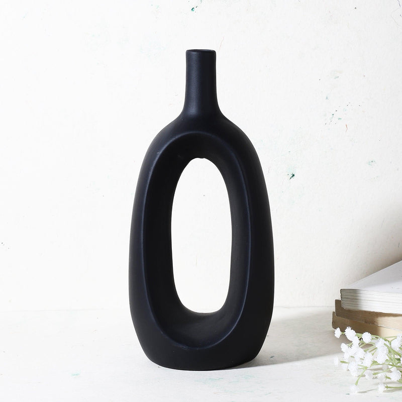 Ceramic Hollow Vase- Black (Large) - The Decor Mart 
