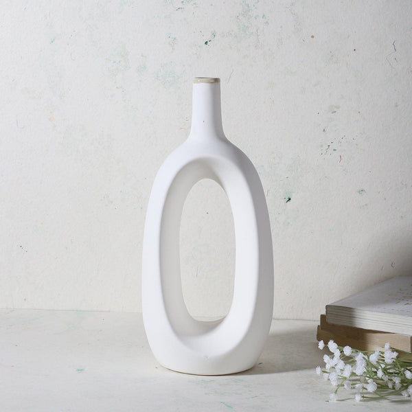 Ceramic Hollow Vase- White (Large) - The Decor Mart 