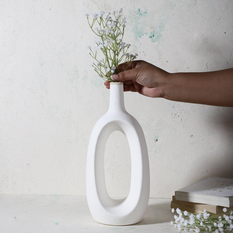 Ceramic Hollow Vase- White (Large) - The Decor Mart 