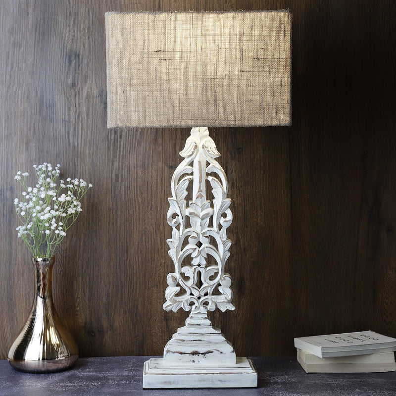 Distressed Wood Table Lamp With Jute Shade (Bulb Included) - The Decor Mart 