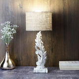 Distressed White Leaf Table Lamp With Jute Shade (Bulb Included) - The Decor Mart 