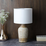 White Engraved Natural Finish Table Lamp With Shade (Bulb Included) - The Decor Mart 
