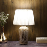 White Chevron Engraved Natural Table Lamp With Pleated Shade (Bulb Included) - The Decor Mart 