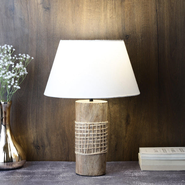 Rattan Wrap Natural Wood Lamp With Shade (Bulb Included) - The Decor Mart 
