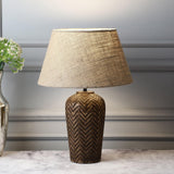 Walnut Engraved Table Lamp With Jute Shade (Bulb Included) - The Decor Mart 