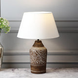 White Engraved Walnut Table Lamp With Shade (Bulb Included) - The Decor Mart 