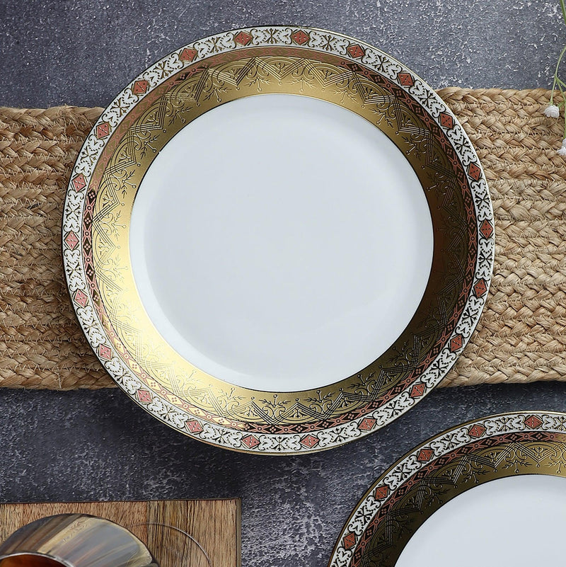 Ceramic Gold Border Dinner Plate- Set of 2 - The Decor Mart 
