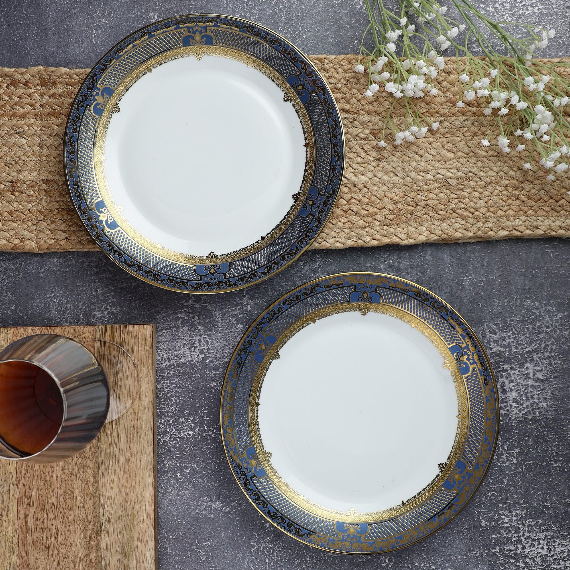 Ceramic Gold Ice Blue Dinner Plate Set of 2 The Decor Mart