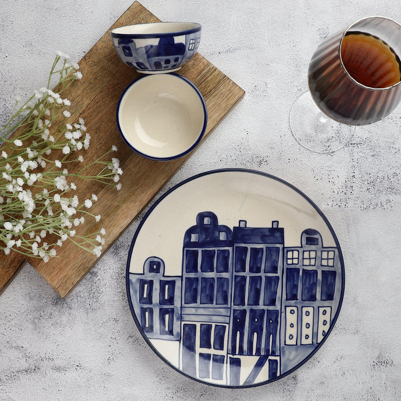 City in Blue dinner plate and 2 Bowls - The Decor Mart 
