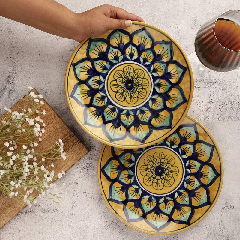 Ceramic Mandala print dinner plate - Set of 2 - The Decor Mart 
