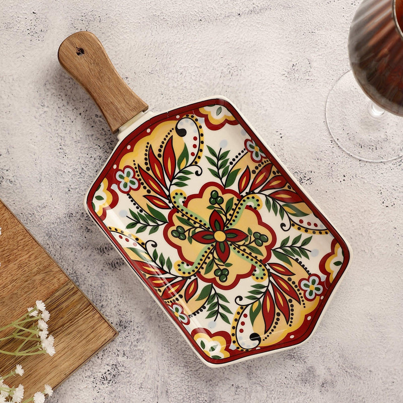 Bloom Platter With Handle- Red - The Decor Mart 