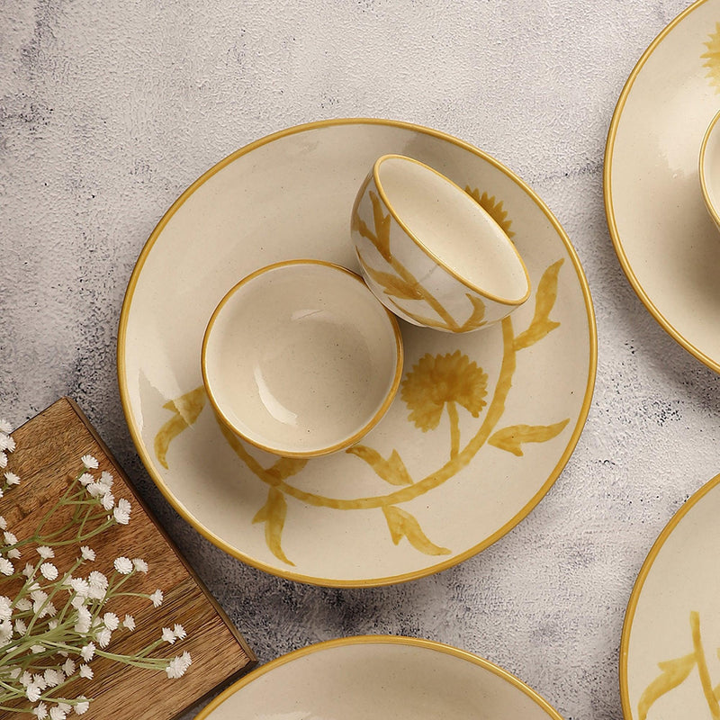 Yellow Blossom Dinner Plates with Bowls- Set Of 4 - The Decor Mart 