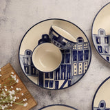 Ceramic City in Blue dinner Plates with Bowls- Set Of 4 - The Decor Mart 