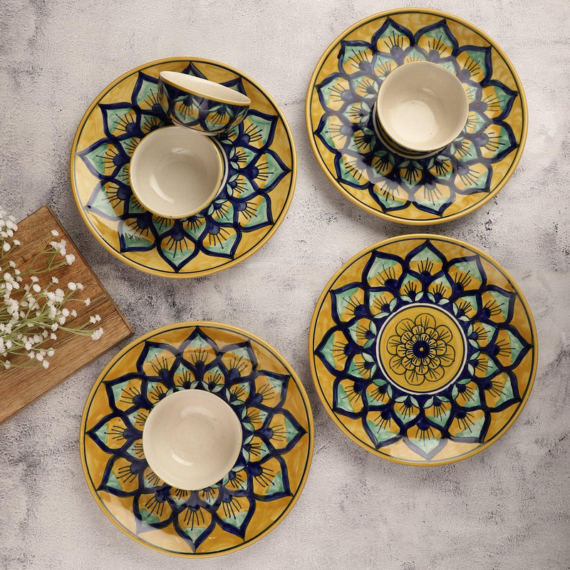 Ceramic Mandala print dinner Plates with Bowls- Set Of 4 - The Decor Mart 