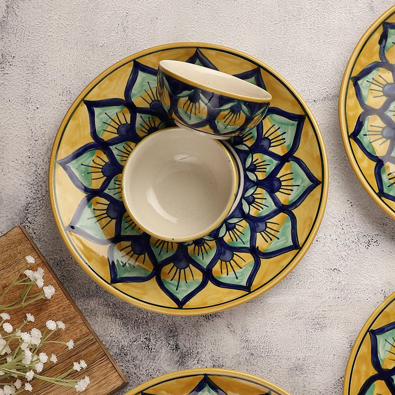 Ceramic Mandala print dinner Plates with Bowls- Set Of 4 - The Decor Mart 
