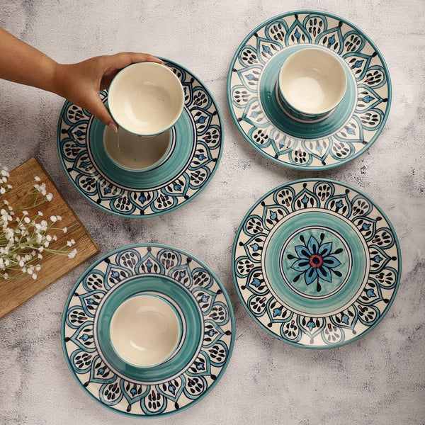 Ceramic Turkish Delite Dinner Plates with Bowls- Set Of 4 - The Decor Mart 
