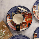 Ceramic Snowy Town Dinner Plates with Bowls- Set Of 4 - The Decor Mart 