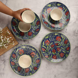 Ceramic White Eye Flowers Dinner Plates with Bowls- Set Of 4 - The Decor Mart 