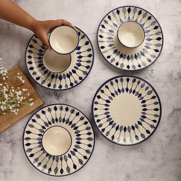 Ceramic Arrow Blocks Dinner Plates with Bowls- Set Of 4 - The Decor Mart 